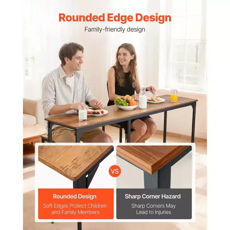 VEVOR Bar Table, 1PCS 53 Kitchen Bar Table, Tall Dining Tables with Rounded Edge, Rectangular High Top Kitchen Tables, Brown&Black