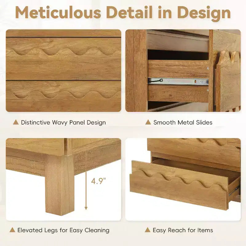 GDFStudio Eunice 60 Modern Wood 6-Drawer Dresser with Wave Front Design