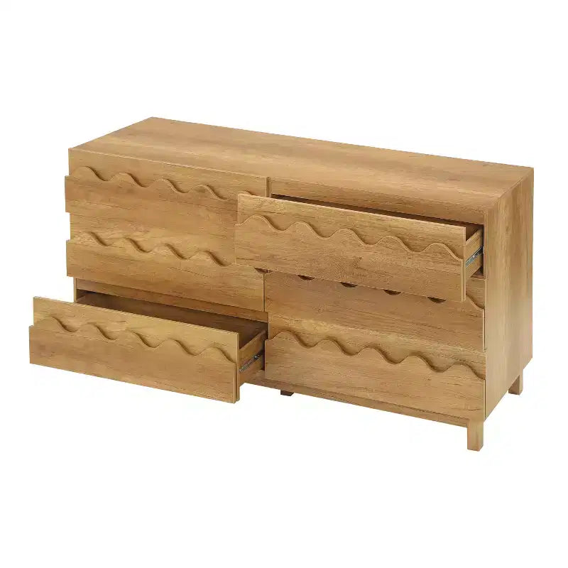 GDFStudio Eunice 60 Modern Wood 6-Drawer Dresser with Wave Front Design