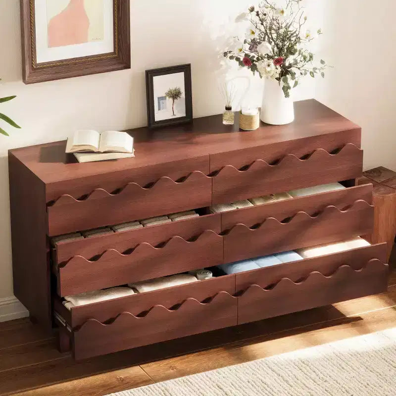 GDFStudio Eunice 60 Modern Wood 6-Drawer Dresser with Wave Front Design