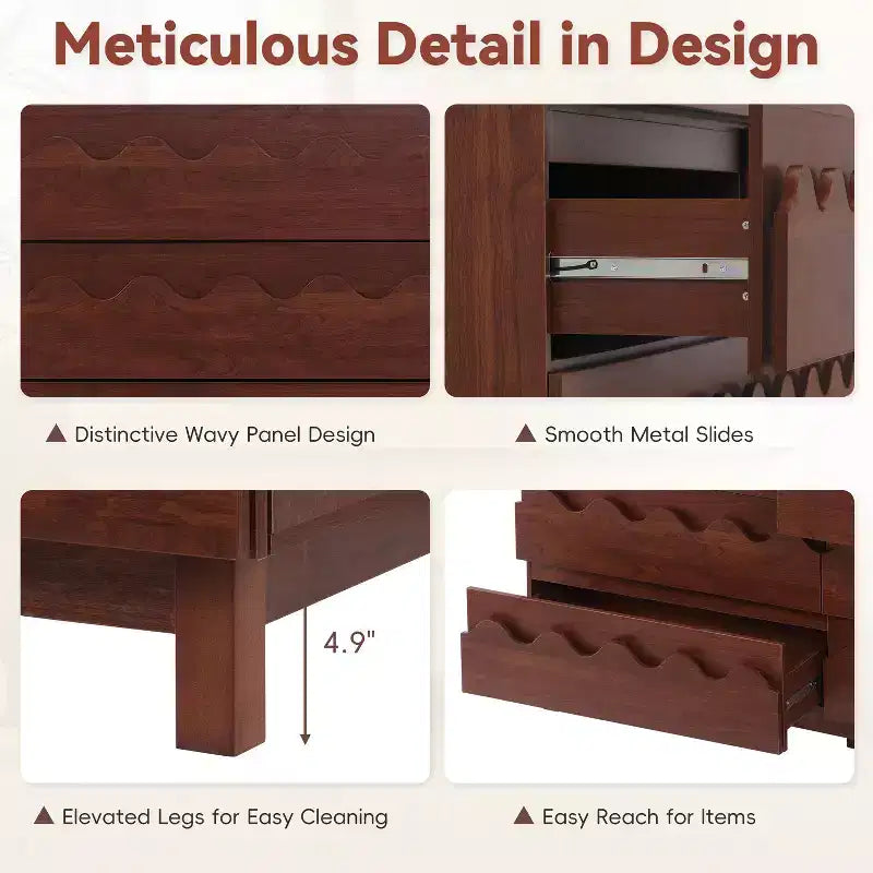 GDFStudio Eunice 60 Modern Wood 6-Drawer Dresser with Wave Front Design