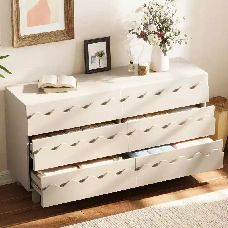 GDFStudio Eunice 60 Modern Wood 6-Drawer Dresser with Wave Front Design