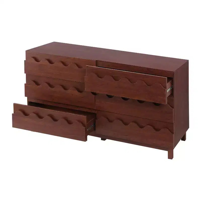 GDFStudio Eunice 60 Modern Wood 6-Drawer Dresser with Wave Front Design