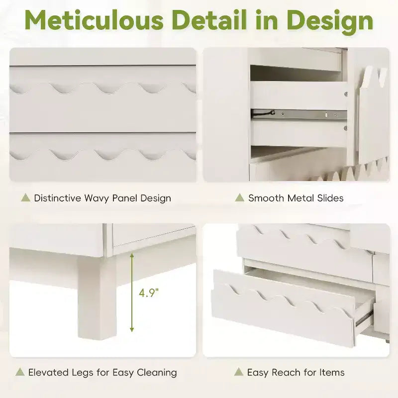 GDFStudio Eunice 60 Modern Wood 6-Drawer Dresser with Wave Front Design