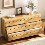 GDFStudio Eunice 60 Modern Wood 6-Drawer Dresser with Wave Front Design