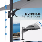 11FT Crestlive Products 2-Tier Top Outdoor Patio Cantilever Umbrella With Solar Light Strips Offset 360 Rotation Wheel Base 350lbs Max