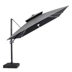 11FT Crestlive Products 2-Tier Top Outdoor Patio Cantilever Umbrella With Solar Light Strips Offset 360 Rotation Wheel Base 350lbs Max