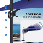 11FT Crestlive Products 2-Tier Top Outdoor Patio Cantilever Umbrella With Solar Light Strips Offset 360 Rotation Wheel Base 350lbs Max