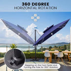 11FT Crestlive Products 2-Tier Top Outdoor Patio Cantilever Umbrella With Solar Light Strips Offset 360 Rotation Wheel Base 350lbs Max