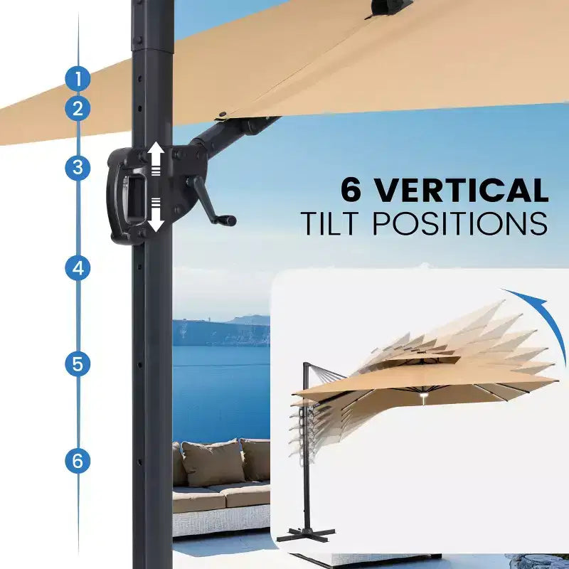 11FT Crestlive Products 2-Tier Top Outdoor Patio Cantilever Umbrella With Solar Light Strips Offset 360 Rotation Wheel Base 350lbs Max
