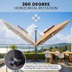 11FT Crestlive Products 2-Tier Top Outdoor Patio Cantilever Umbrella With Solar Light Strips Offset 360 Rotation Wheel Base 350lbs Max