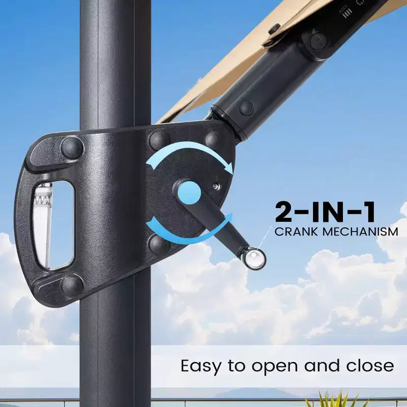 11FT Crestlive Products 2-Tier Top Outdoor Patio Cantilever Umbrella With Solar Light Strips Offset 360 Rotation Wheel Base 350lbs Max