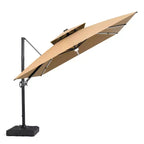 11FT Crestlive Products 2-Tier Top Outdoor Patio Cantilever Umbrella With Solar Light Strips Offset 360 Rotation Wheel Base 350lbs Max