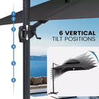 11FT Crestlive Products 2-Tier Top Outdoor Patio Cantilever Umbrella With Solar Light Strips Offset 360 Rotation Wheel Base 350lbs Max