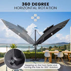 11FT Crestlive Products 2-Tier Top Outdoor Patio Cantilever Umbrella With Solar Light Strips Offset 360 Rotation Wheel Base 350lbs Max