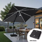 11FT Crestlive Products 2-Tier Top Outdoor Patio Cantilever Umbrella With Solar Light Strips Offset 360 Rotation Wheel Base 350lbs Max
