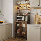 67 Tall Coffee Bar Cabinet with Music-Sync RGB LED Lights & Power Outlet - Kitchen Baker's Rack with Glass Doors & Adjustable Shelves