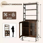 67 Tall Coffee Bar Cabinet with Music-Sync RGB LED Lights & Power Outlet - Kitchen Baker's Rack with Glass Doors & Adjustable Shelves
