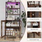 67 Tall Coffee Bar Cabinet with Music-Sync RGB LED Lights & Power Outlet - Kitchen Baker's Rack with Glass Doors & Adjustable Shelves