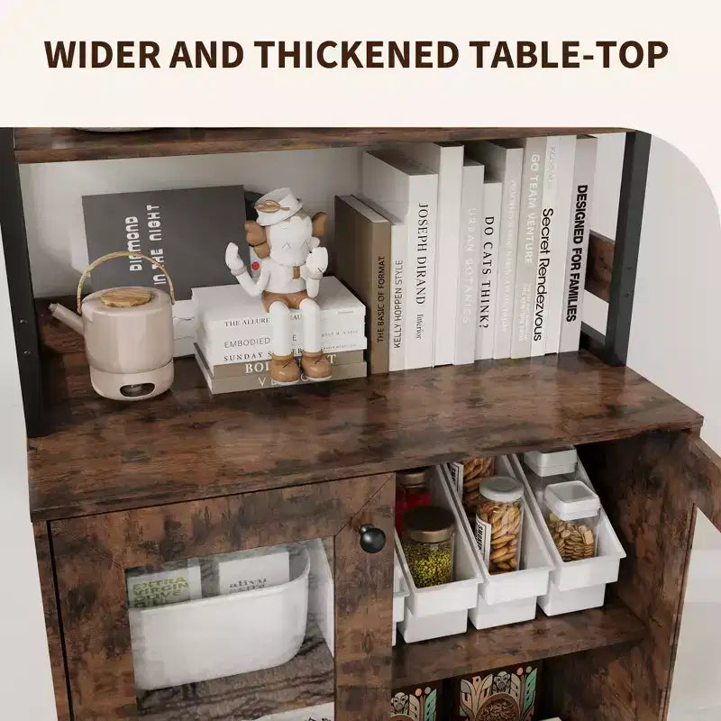67 Tall Coffee Bar Cabinet with Music-Sync RGB LED Lights & Power Outlet - Kitchen Baker's Rack with Glass Doors & Adjustable Shelves