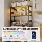 67 Tall Coffee Bar Cabinet with Music-Sync RGB LED Lights & Power Outlet - Kitchen Baker's Rack with Glass Doors & Adjustable Shelves
