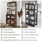 67 Tall Coffee Bar Cabinet with Music-Sync RGB LED Lights & Power Outlet - Kitchen Baker's Rack with Glass Doors & Adjustable Shelves