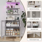 67 Tall Coffee Bar Cabinet with Music-Sync RGB LED Lights & Power Outlet - Kitchen Baker's Rack with Glass Doors & Adjustable Shelves