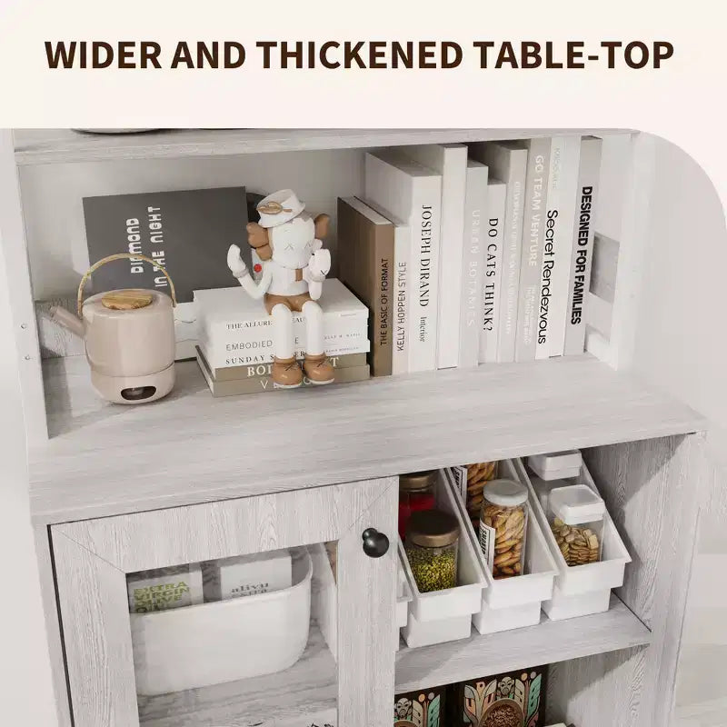 67 Tall Coffee Bar Cabinet with Music-Sync RGB LED Lights & Power Outlet - Kitchen Baker's Rack with Glass Doors & Adjustable Shelves