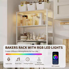 67 Tall Coffee Bar Cabinet with Music-Sync RGB LED Lights & Power Outlet - Kitchen Baker's Rack with Glass Doors & Adjustable Shelves