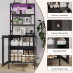 67 Tall Coffee Bar Cabinet with Music-Sync RGB LED Lights & Power Outlet - Kitchen Baker's Rack with Glass Doors & Adjustable Shelves