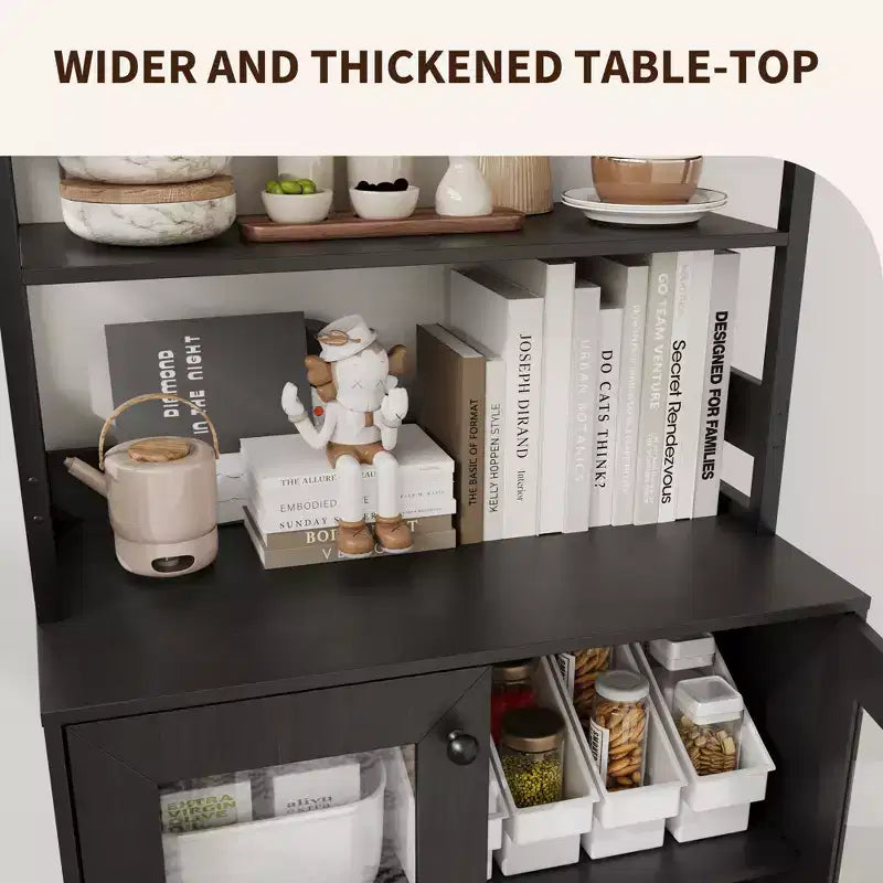 67 Tall Coffee Bar Cabinet with Music-Sync RGB LED Lights & Power Outlet - Kitchen Baker's Rack with Glass Doors & Adjustable Shelves