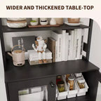 67 Tall Coffee Bar Cabinet with Music-Sync RGB LED Lights & Power Outlet - Kitchen Baker's Rack with Glass Doors & Adjustable Shelves