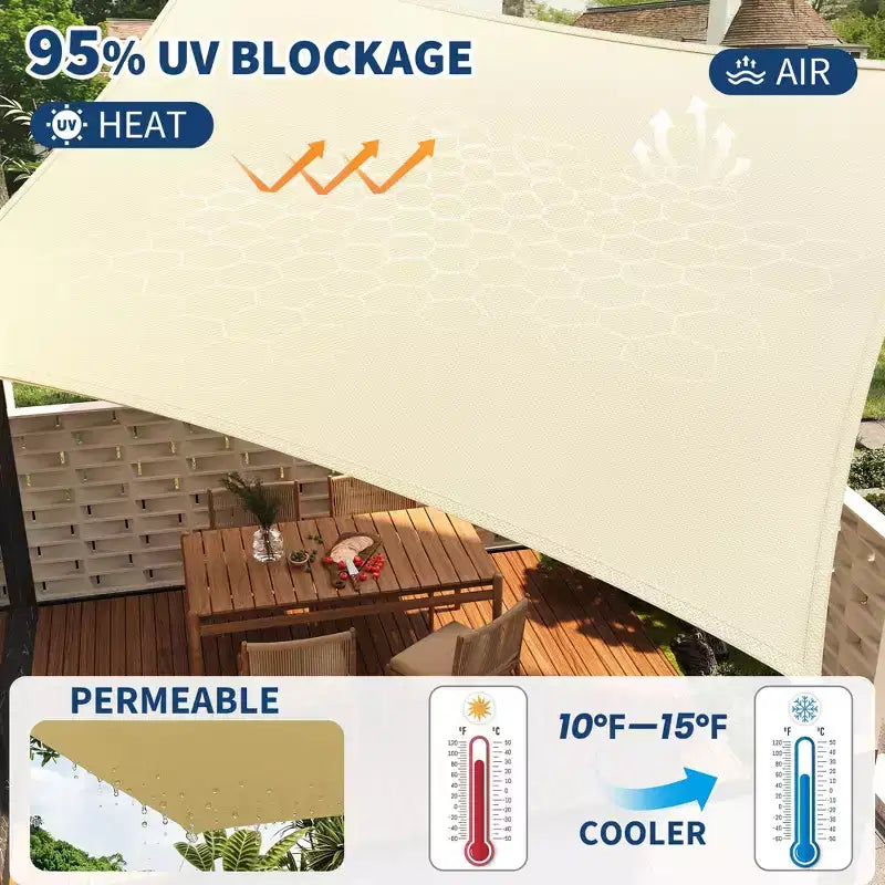 10x13 ft Rectangle Sun Shade Sail, UV Block Shade Cloth Canopy, Outdoor Sunshade for Patio, Backyard, Deck, Garden, Yard & Facilities