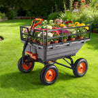 VVEVOR Garden Dump Cart, 1500lbs Poly Dump Cart, 15 Cu. Ft. Garden Carts Dumps Wagon with 2-in-1 Convertible Handle, Black&Gray