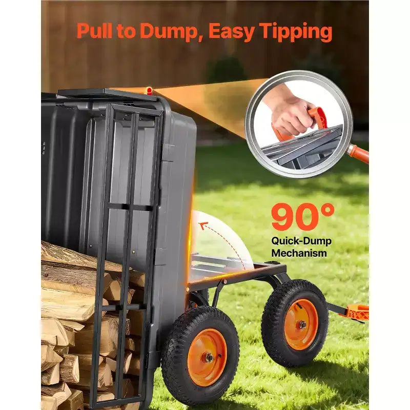 VVEVOR Garden Dump Cart, 1500lbs Poly Dump Cart, 15 Cu. Ft. Garden Carts Dumps Wagon with 2-in-1 Convertible Handle, Black&Gray