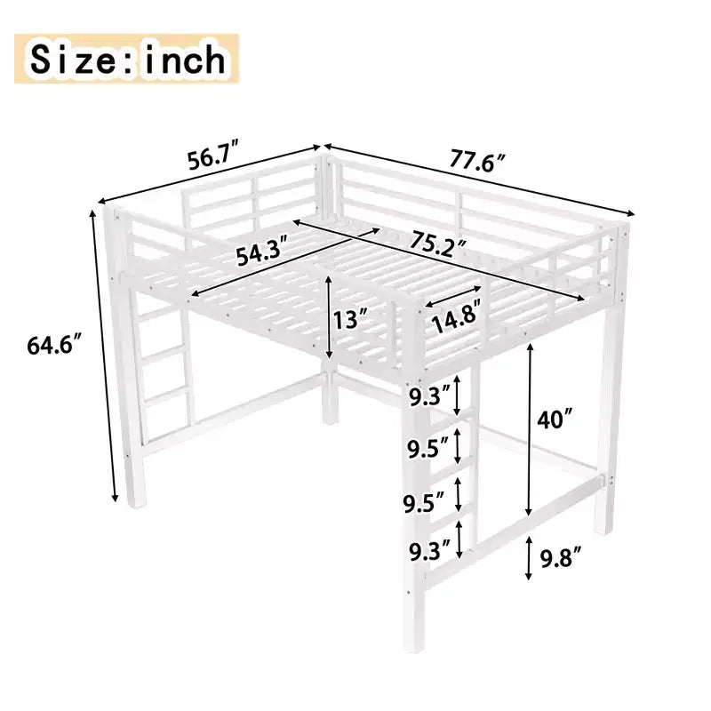 Bellemave Full Metal Loft Bed with Dual Ladders on Both Sides, Space-Saving Loft Bed Frame with Guardrails, Easy Assembly, White