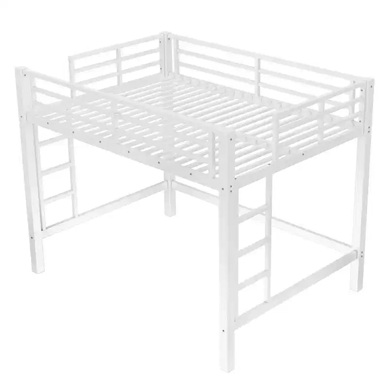 Bellemave Full Metal Loft Bed with Dual Ladders on Both Sides, Space-Saving Loft Bed Frame with Guardrails, Easy Assembly, White