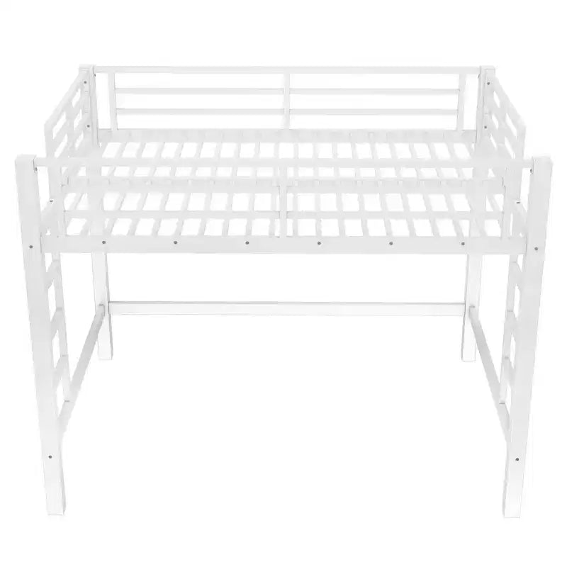 Bellemave Full Metal Loft Bed with Dual Ladders on Both Sides, Space-Saving Loft Bed Frame with Guardrails, Easy Assembly, White