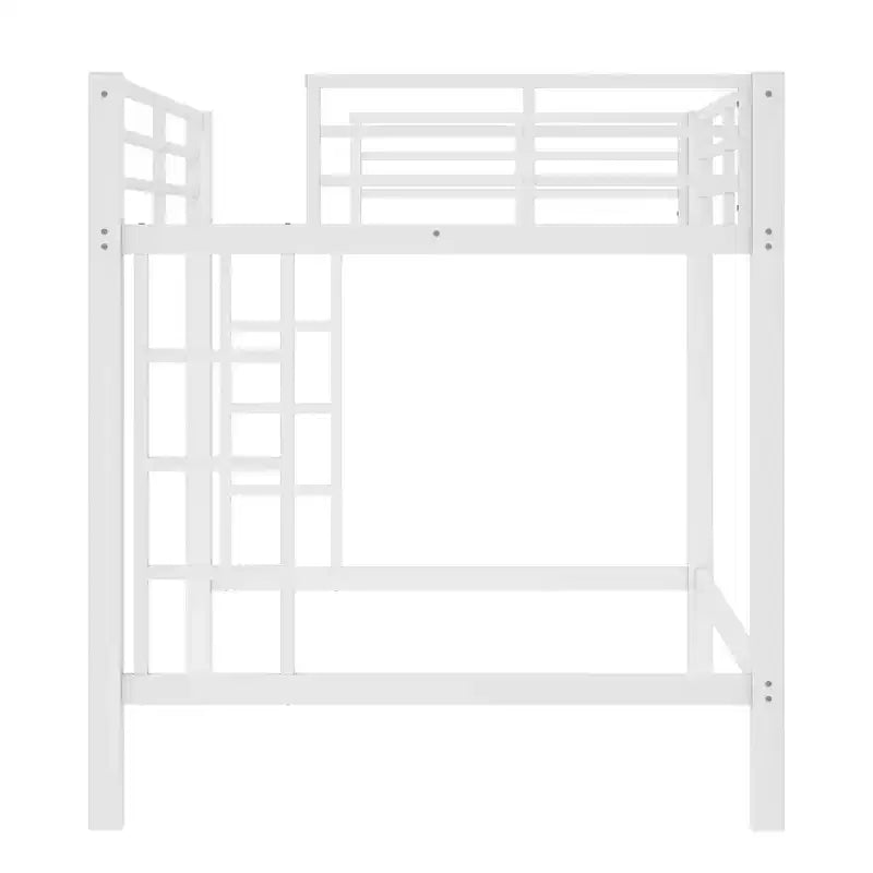Bellemave Full Metal Loft Bed with Dual Ladders on Both Sides, Space-Saving Loft Bed Frame with Guardrails, Easy Assembly, White