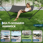 2 Person Double Hammock with Stand and Pillow - 450 Lbs Capacity Heavy Duty Hammock with Balance Rope, Large Outdoor Hammock for Backyard Poolside