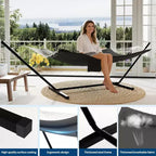 2 Person Double Hammock with Stand and Pillow - 450 Lbs Capacity Heavy Duty Hammock with Balance Rope, Large Outdoor Hammock for Backyard Poolside