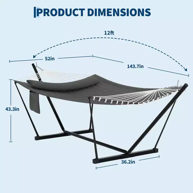 2 Person Double Hammock with Stand and Pillow - 450 Lbs Capacity Heavy Duty Hammock with Balance Rope, Large Outdoor Hammock for Backyard Poolside