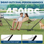 2 Person Double Hammock with Stand and Pillow - 450 Lbs Capacity Heavy Duty Hammock with Balance Rope, Large Outdoor Hammock for Backyard Poolside