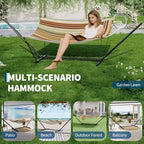 2 Person Double Hammock with Stand and Pillow - 450 Lbs Capacity Heavy Duty Hammock with Balance Rope, Large Outdoor Hammock for Backyard Poolside