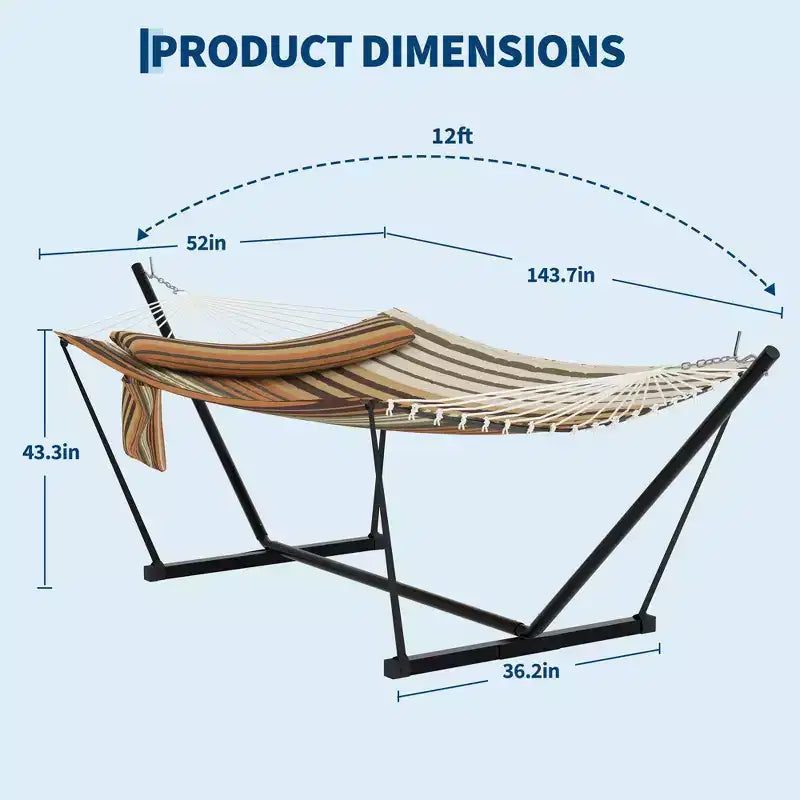 2 Person Double Hammock with Stand and Pillow - 450 Lbs Capacity Heavy Duty Hammock with Balance Rope, Large Outdoor Hammock for Backyard Poolside