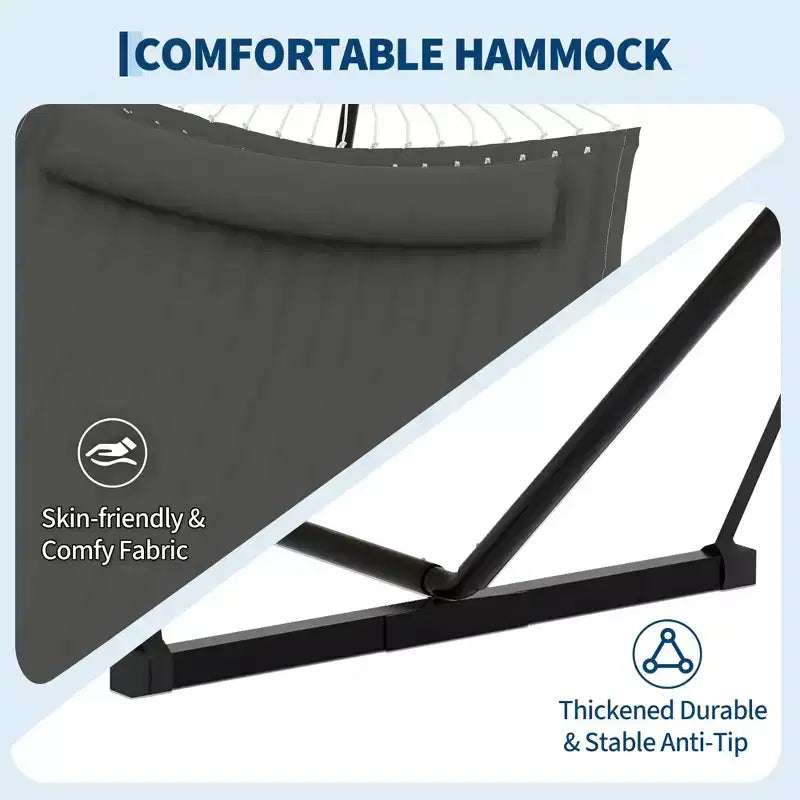 2 Person Double Hammock with Stand and Pillow - 450 Lbs Capacity Heavy Duty Hammock with Balance Rope, Large Outdoor Hammock for Backyard Poolside