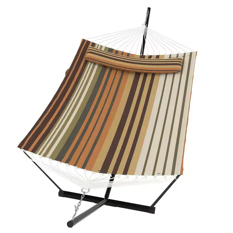 2 Person Double Hammock with Stand and Pillow - 450 Lbs Capacity Heavy Duty Hammock with Balance Rope, Large Outdoor Hammock for Backyard Poolside