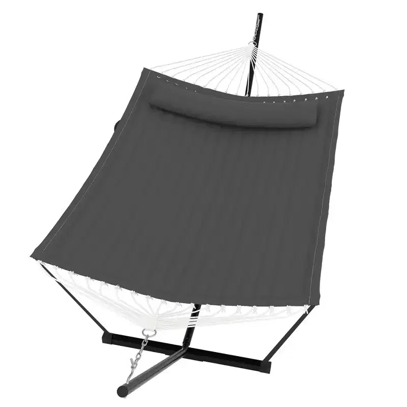 2 Person Double Hammock with Stand and Pillow - 450 Lbs Capacity Heavy Duty Hammock with Balance Rope, Large Outdoor Hammock for Backyard Poolside