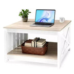 JIONJOY Square Farmhouse Coffee Table with Half-Open Storage, Rustic Cocktail Table for Living Room Small Spaces