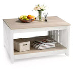 JIONJOY Square Farmhouse Coffee Table with Half-Open Storage, Rustic Cocktail Table for Living Room Small Spaces